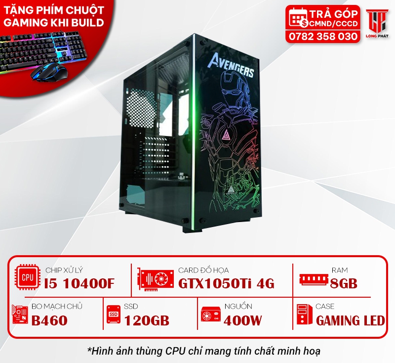 MÁY BỘ PC GAMING 104004: I5 10400F/B460/8G/1050TI 4G/ 120G/400W