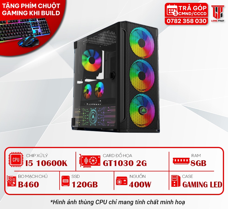 MÁY BỘ PC GAMING 106002: I5 10600K/B460/8G/120G/GT1030/400W