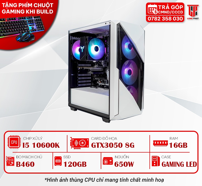 MÁY BỘ PC GAMING 106009 : I5 10600K/B460/16G/120G/RTX3050 8G/650W