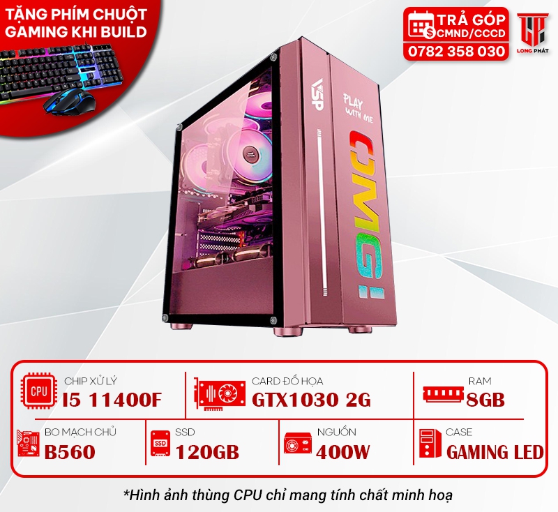 MÁY BỘ PC GAMING 114002: I5 11400F/B560/8G/GT1030 2G/120G/400W