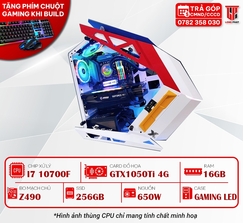 MÁY BỘ PC GAMING 107001: I7 10700F/Z490/16G/256G/GTX1050TI 4G/650W