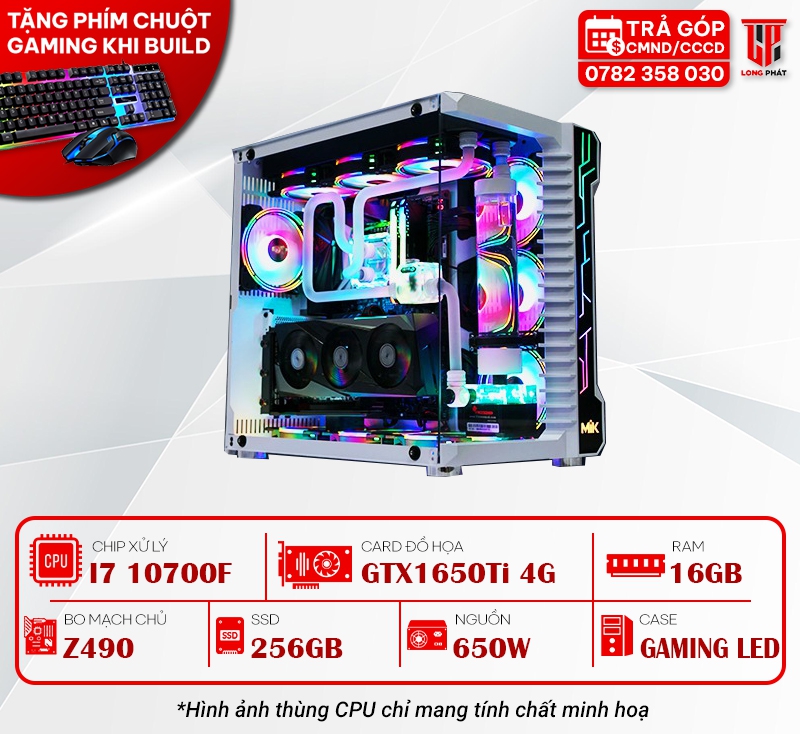 MÁY BỘ PC GAMING 107002: I7 10700F/Z490/16G/256G/GTX1650 4G/650W