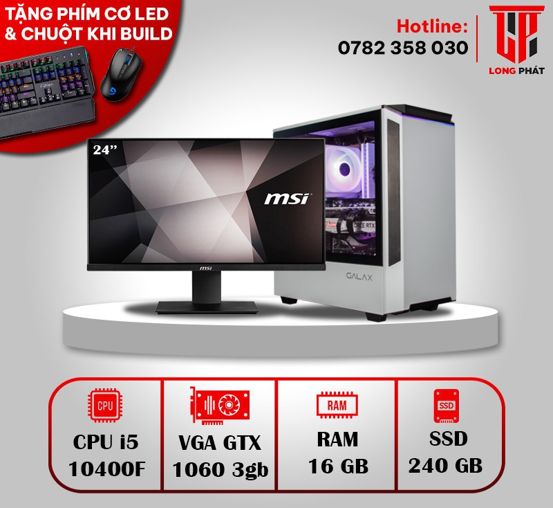 BỘ PC LP06 CORE I5 10400F | RAM 16G | VGA  GTX 1060 3gb | SSD 256G