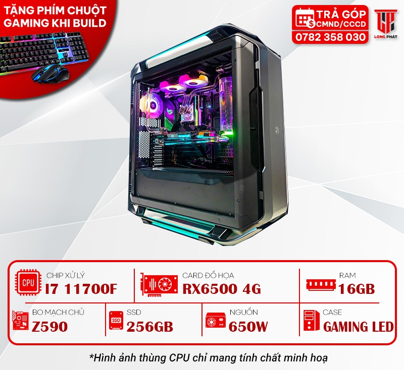 MÁY BỘ PC GAMING 117003 : I7 11700F/Z590/16G/256G/RX6500 4G/650W